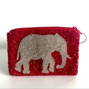 CRIMSON BEADED ELEPHANT CLUTCH